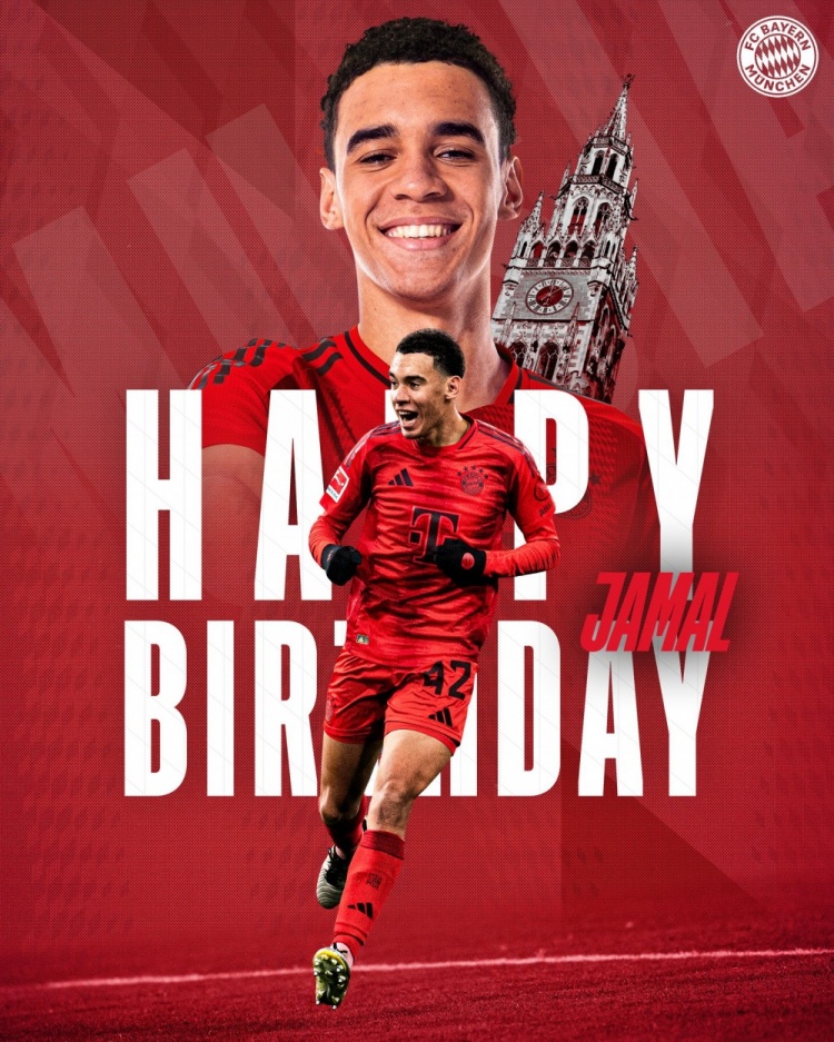 拜仁官方祝穆西亞拉22歲生日快樂，加盟至今出戰(zhàn)196次獲59球38助