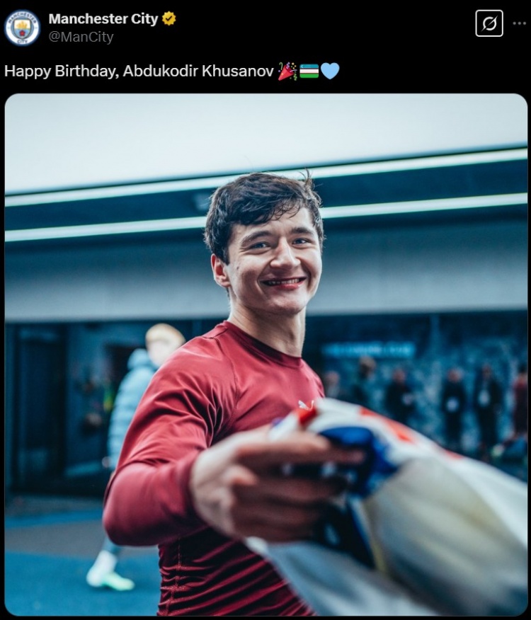 胡桑諾夫迎21歲生日，曼城官方曬照為其送上生日祝福