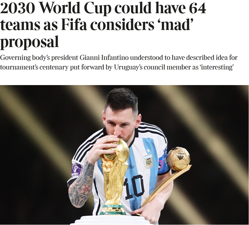 泰晤士：某官員稱2030世界杯擴軍64隊想法完全瘋狂，望盡快否決