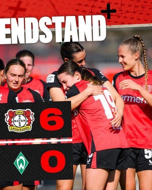 勒沃庫森女足6-0云達(dá)不來梅女足，沈夢(mèng)露首發(fā)出場(chǎng)59分鐘