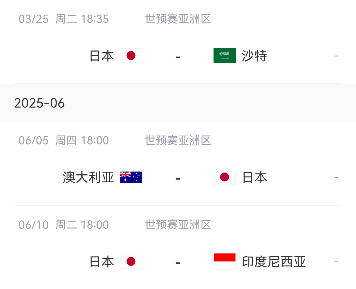 會不會放水？日本剩余賽程：主場vs沙特&印尼，客場vs澳大利亞