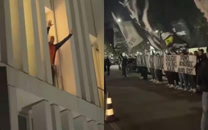 都體：尤文球迷來到酒店外支持新主帥，圖多爾向球迷們揮手致意